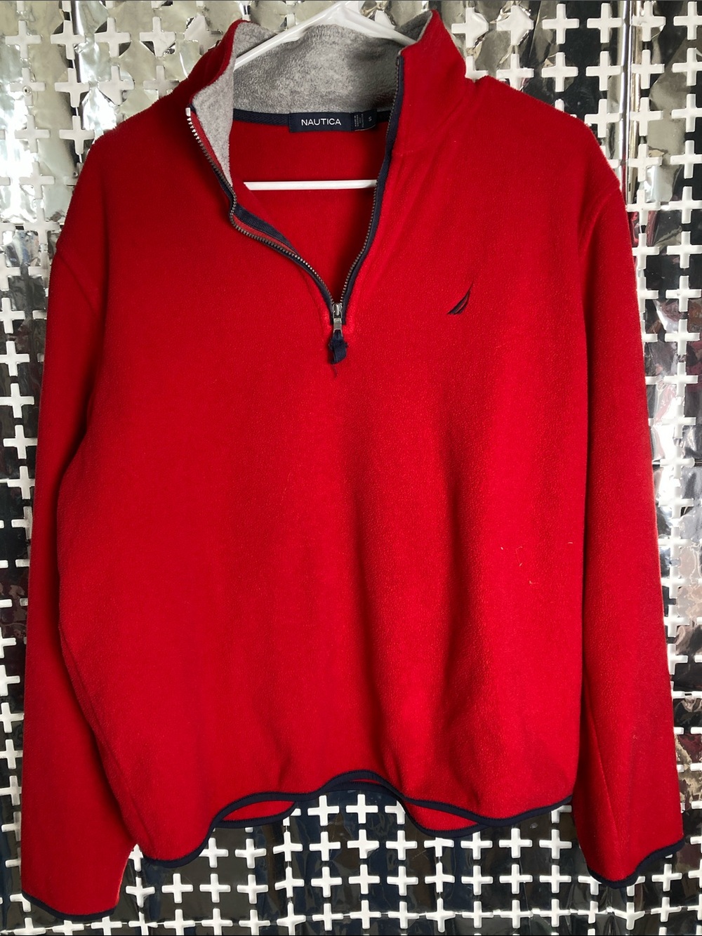 Nautica Men’s Red Half-Zip Pullover with Navy Trim